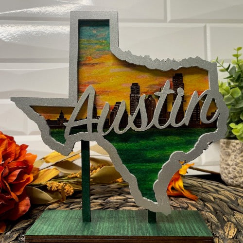 Wholesale — Texas Stand with Austin Skyline/Bats
