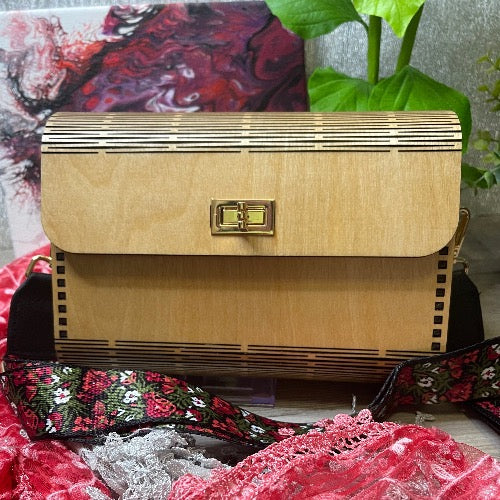 Natural Wood Purse with Pink Swirls