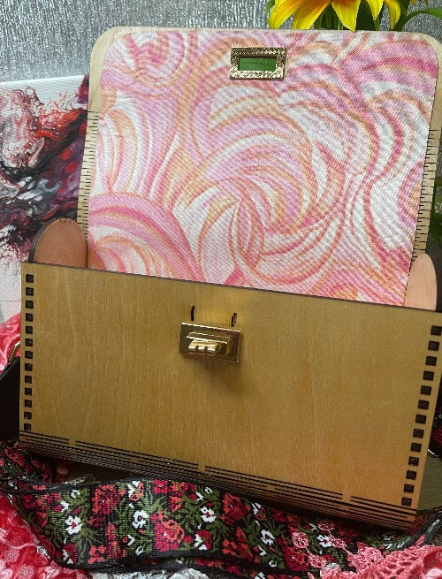 Natural Wood Purse with Pink Swirls