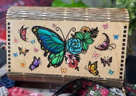 Butterfly One Wood Purse