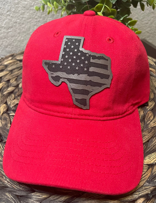 Texas with US Flag Leatherette Hat