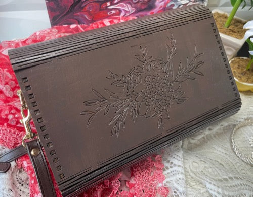 Dark Floral Wood Purse