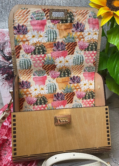 Wood Purse with Cacti