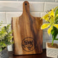 Acacia cutting board with raw edge — TX Bull Head with Flowers