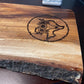 Acacia cutting board with raw edge — TX Bull Head with Flowers